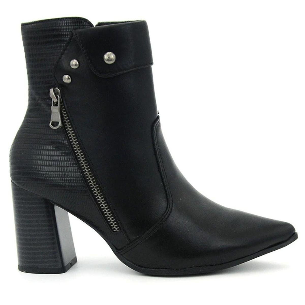 Bota Ramarim Cano Curto Tachas Feminina - Preto Preto 2