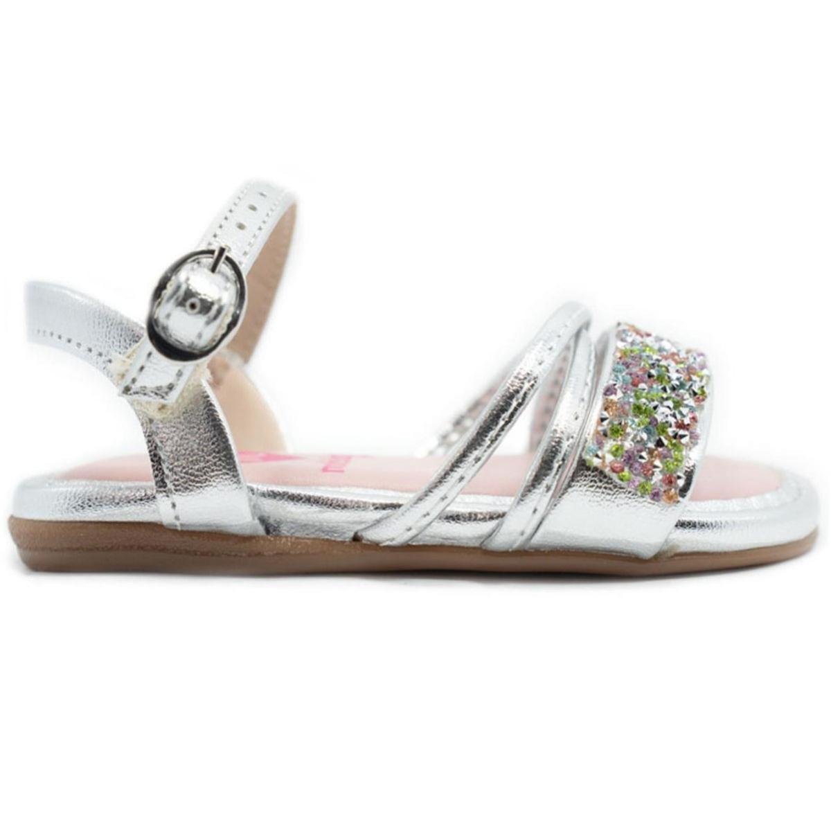Sandália Infantil Molekinha Pedraria Menina - Prata Prata 2