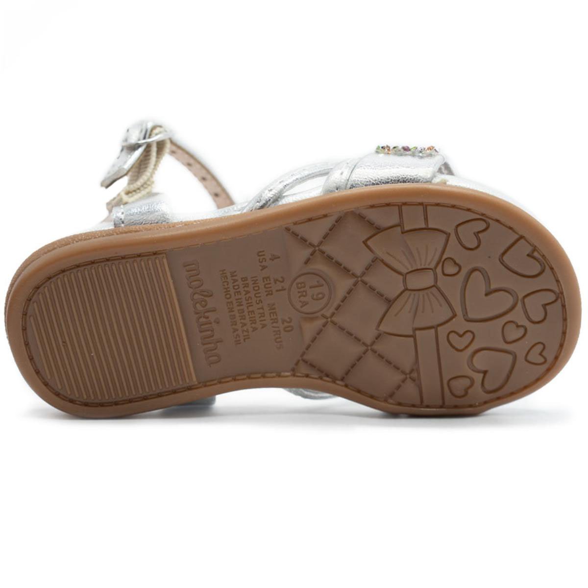 Sandália Infantil Molekinha Pedraria Menina - Prata Prata 5