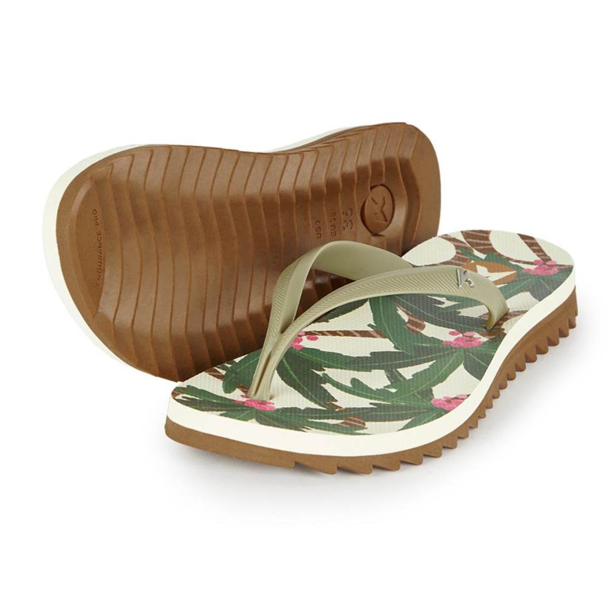 Chinelo Kenner Ibiza Hula Feminino - Off White e Marrom Bege/Verde 2