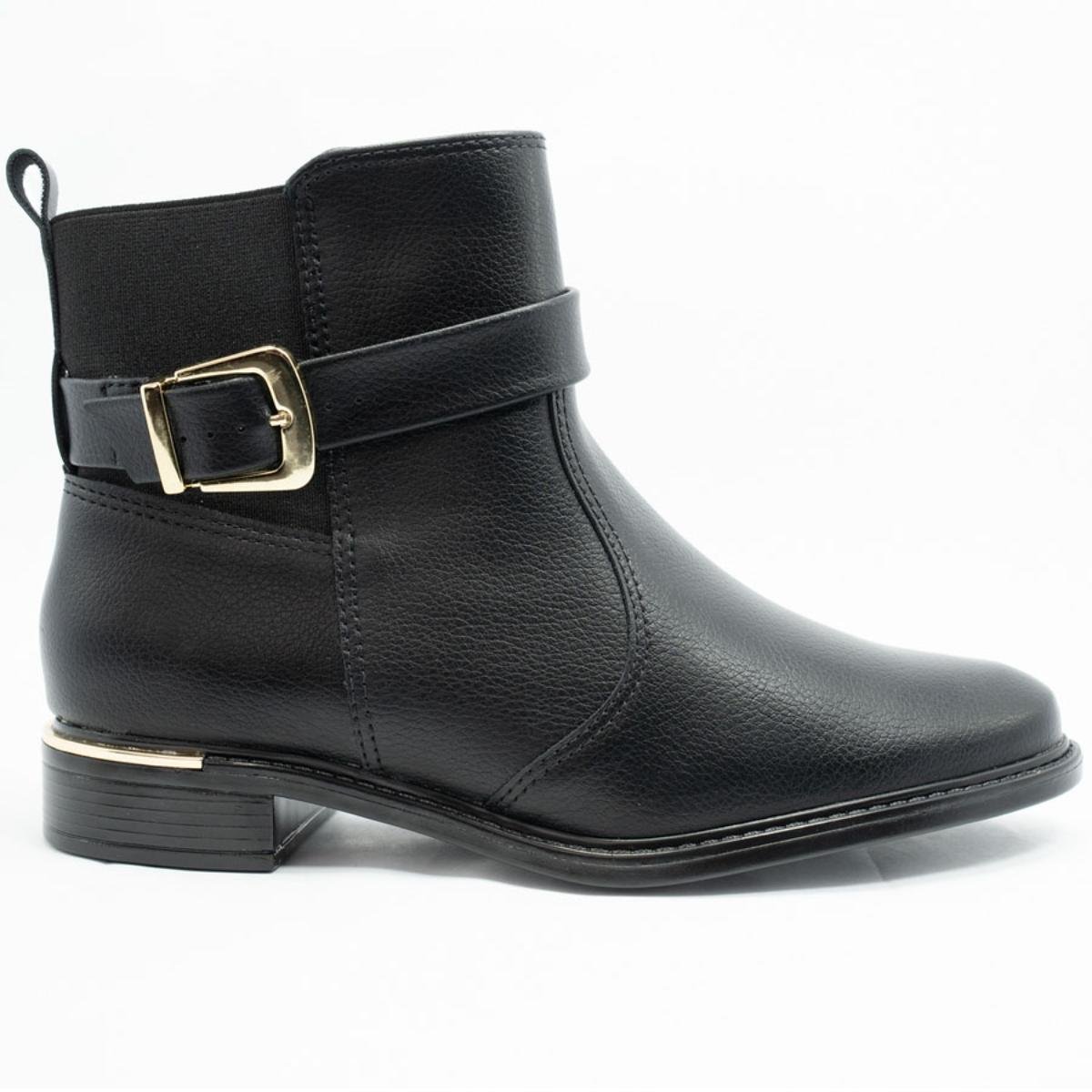Bota Vizzano Fivela Cano Baixo Feminina - Preto Preto 2