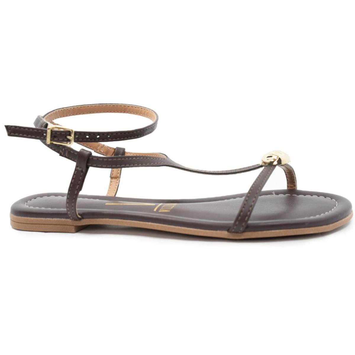 Rasteira Vizzano Detalhe Feminina - Marrom Escuro Preto 2