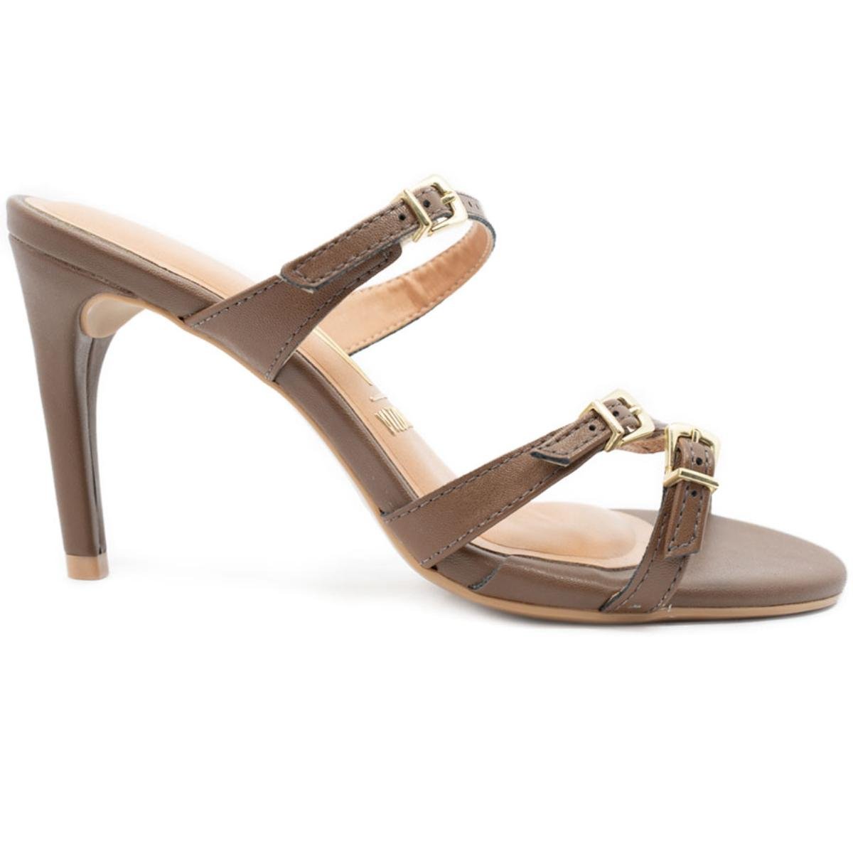 Tamanco Vizzano Fivelas Salto Fino Feminino - Marrom Marrom 2