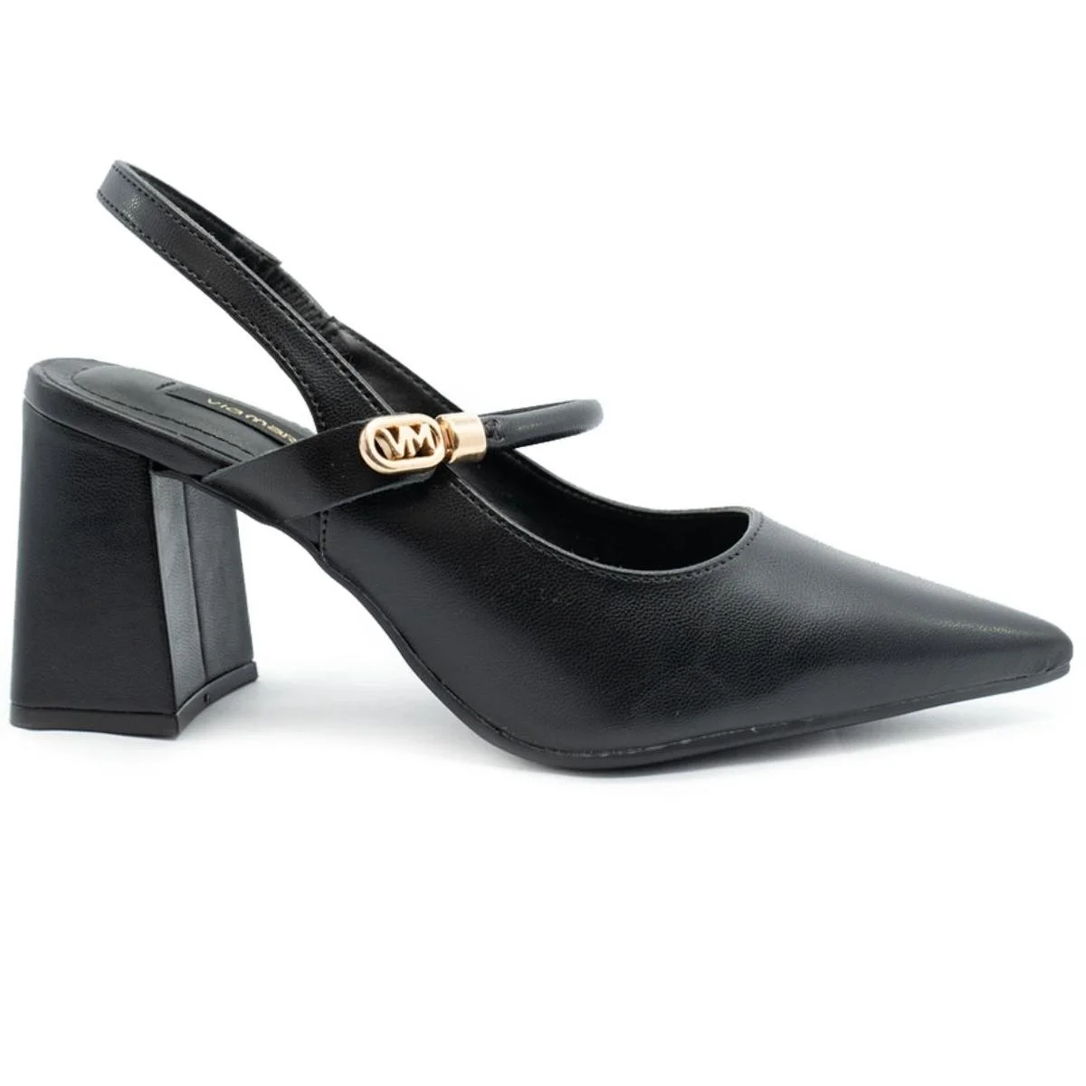 Scarpin Via Marte Salto Bloco Detalhe Feminino - Preto Preto 2