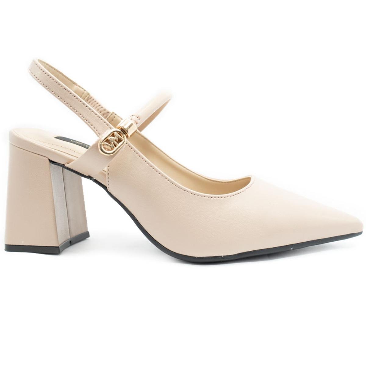 Scarpin Via Marte Salto Bloco Detalhe Feminino - Creme Branco 2