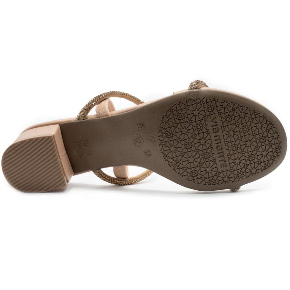 Sandália Via Marte Tira Strass Salto Bloco Feminina - Nude Dourado 5