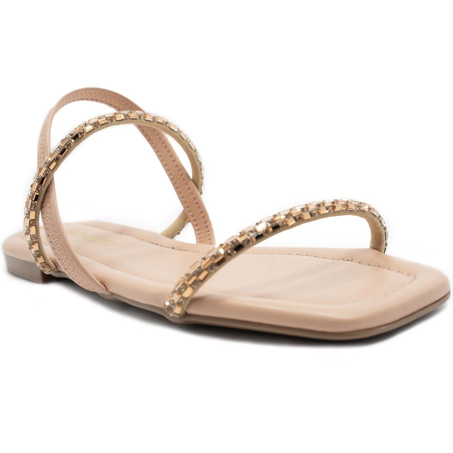 Rasteira Via Marte Strass Feminina - Bege Dourado 1