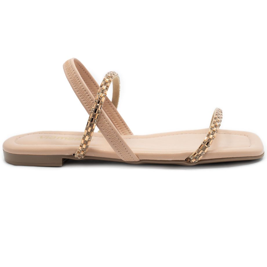 Rasteira Via Marte Strass Feminina - Bege Dourado 2