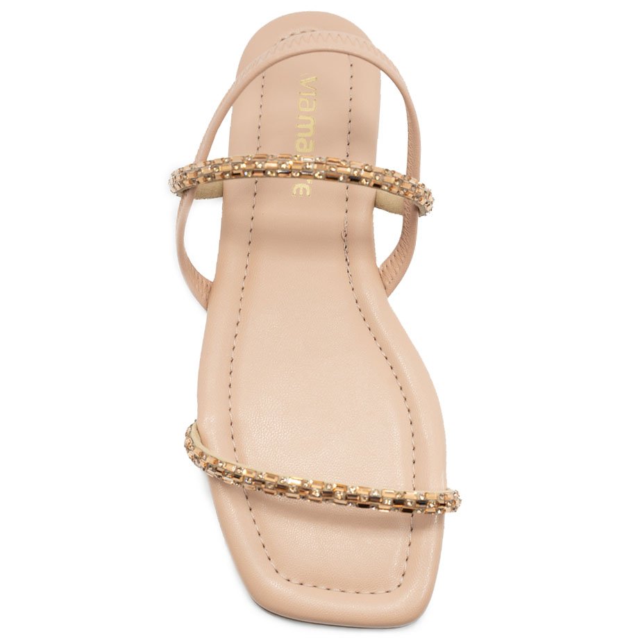 Rasteira Via Marte Strass Feminina - Bege Dourado 3