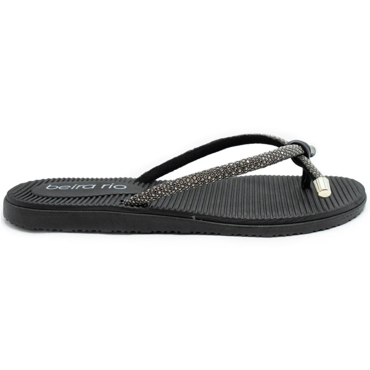 Rasteira Beira Rio Flatform Diamond Strass Laço Feminina - Preto Preto 2