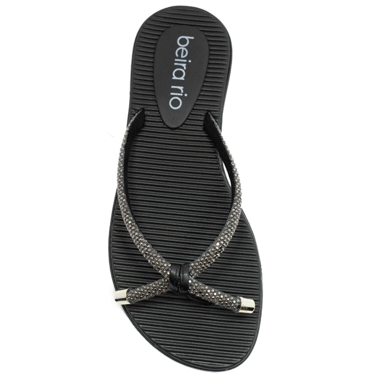 Rasteira Beira Rio Flatform Diamond Strass Laço Feminina - Preto Preto 3