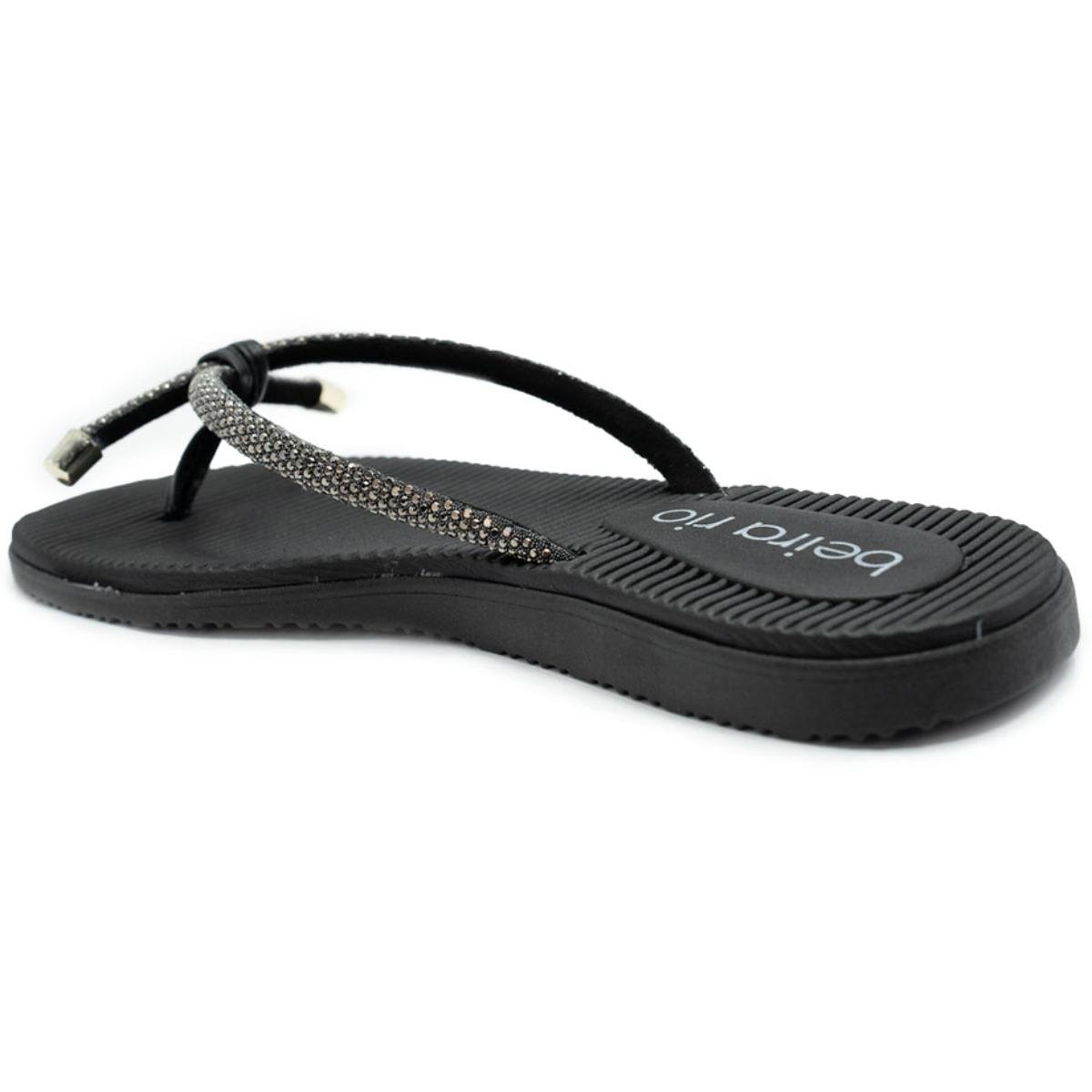 Rasteira Beira Rio Flatform Diamond Strass Laço Feminina - Preto Preto 4