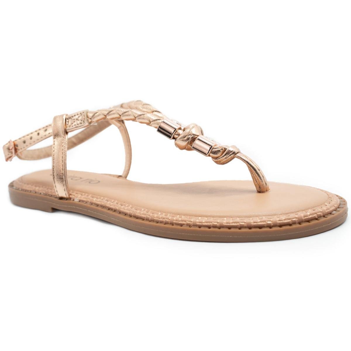 Rasteira Beira Rio Flat Detalhes Feminina Ouro Rosado Ouro Rosado