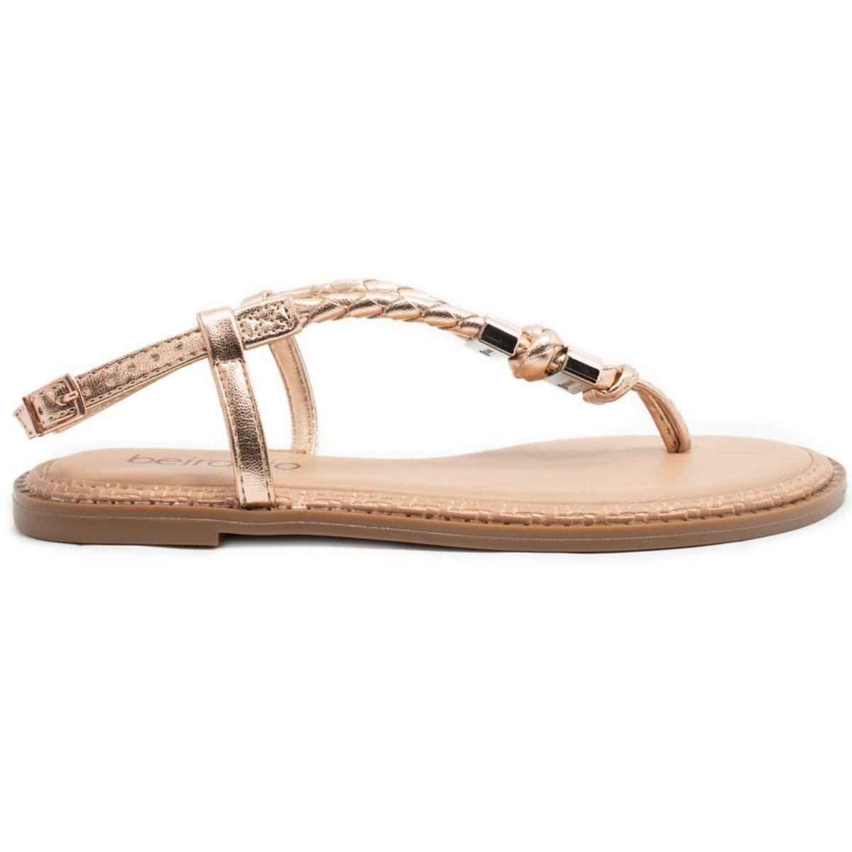 Rasteira Beira Rio Flat Detalhes Feminina - Ouro Rosado Ouro Rosado 2