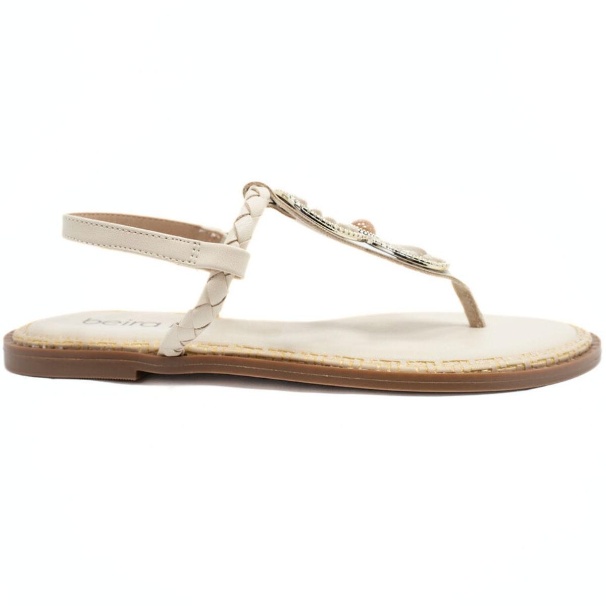 Rasteira Beira Rio Flat Pedraria Feminina - Creme Creme 2