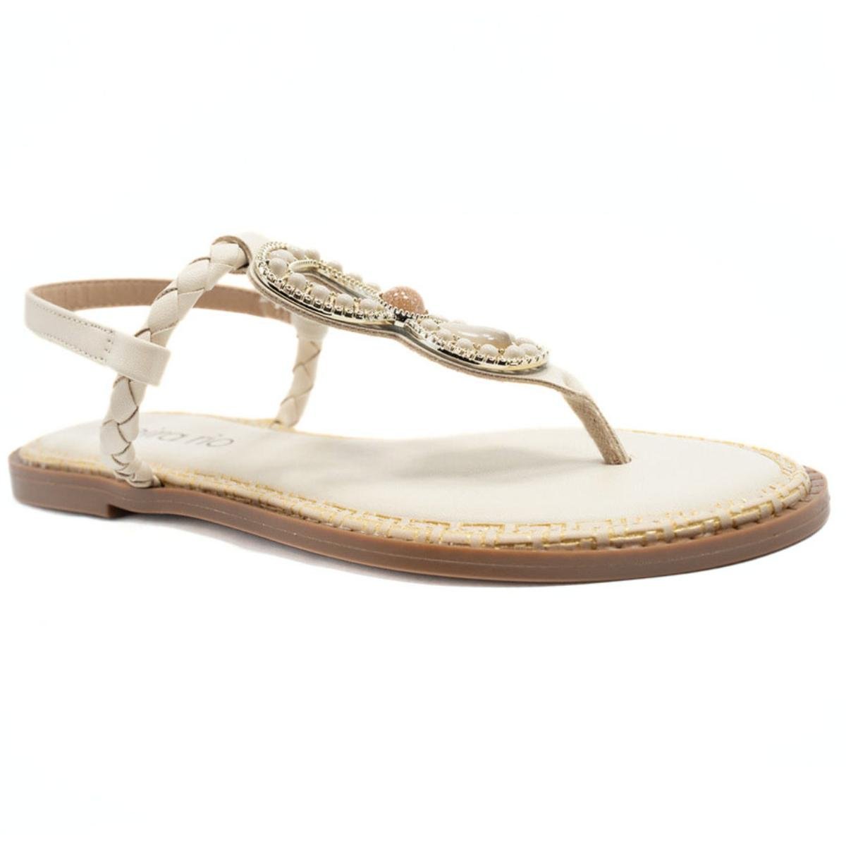 Rasteira Beira Rio Flat Pedraria Feminina - Creme Creme 1