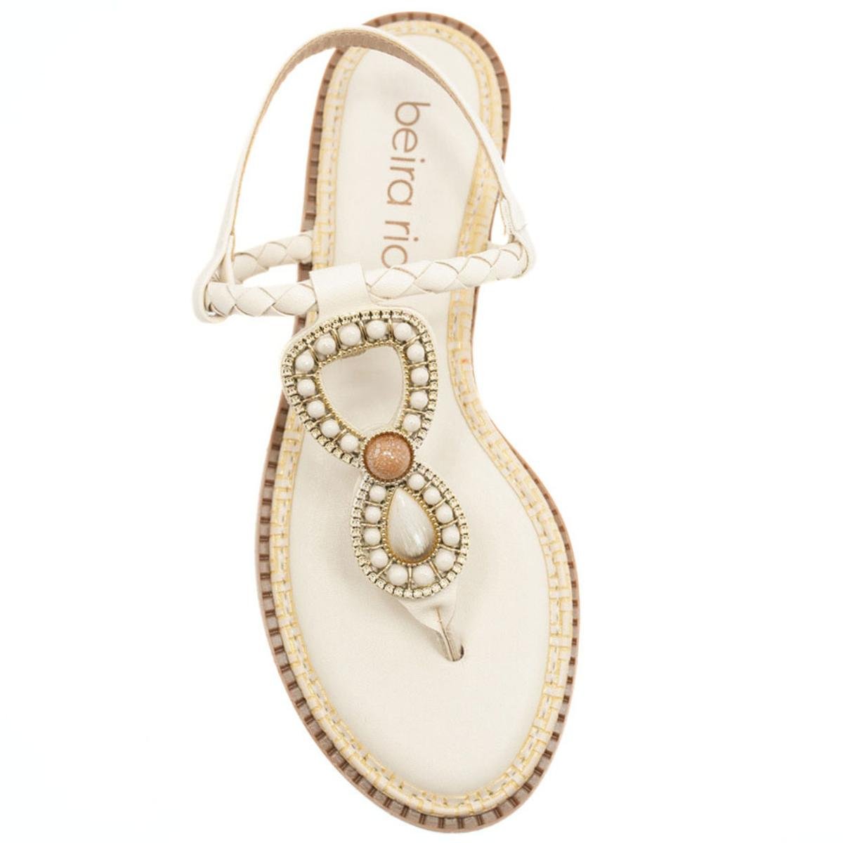 Rasteira Beira Rio Flat Pedraria Feminina - Creme Creme 3