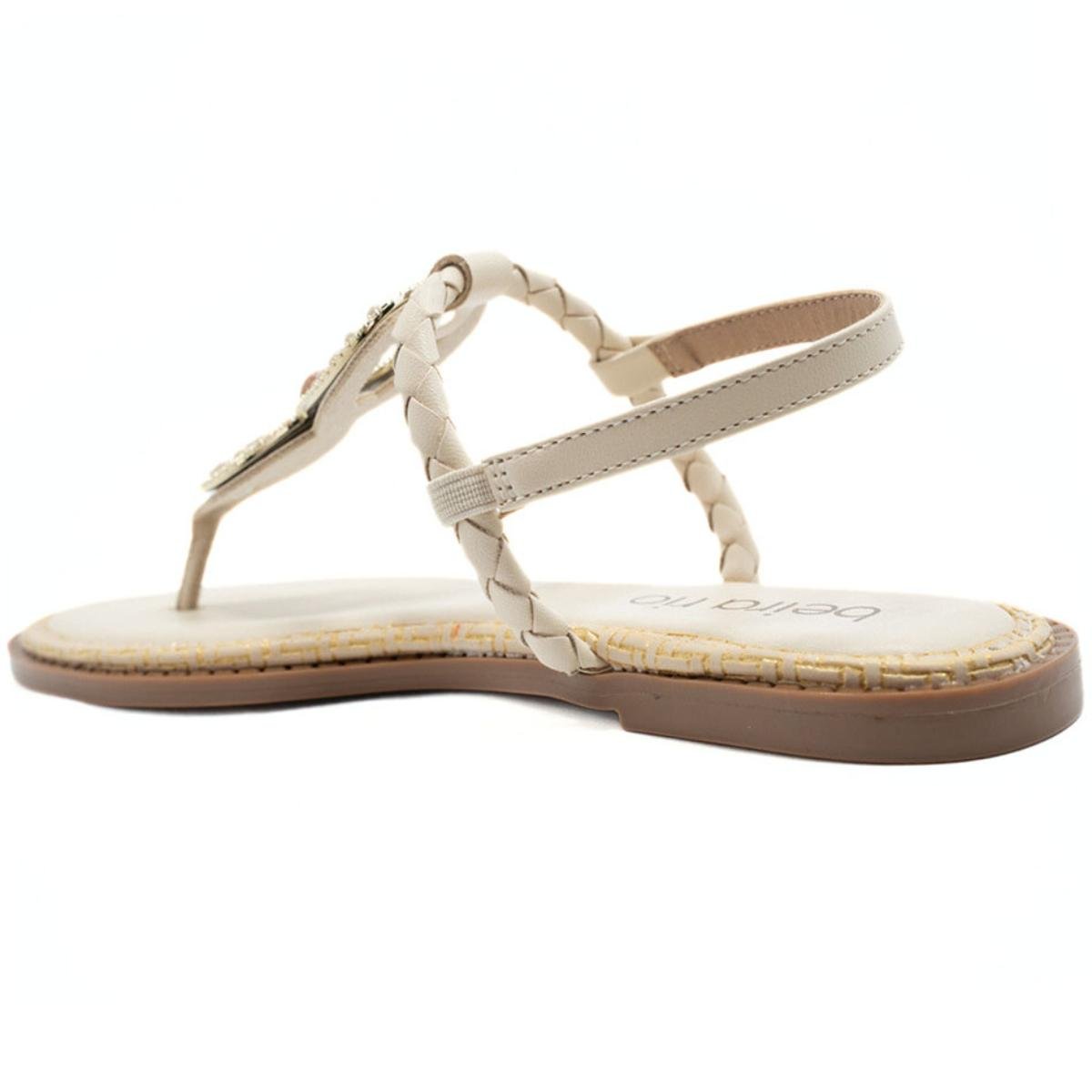 Rasteira Beira Rio Flat Pedraria Feminina - Creme Creme 4