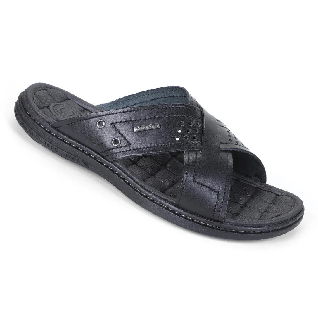 Chinelo Couro Pegada Masculino - Preto Preto 2