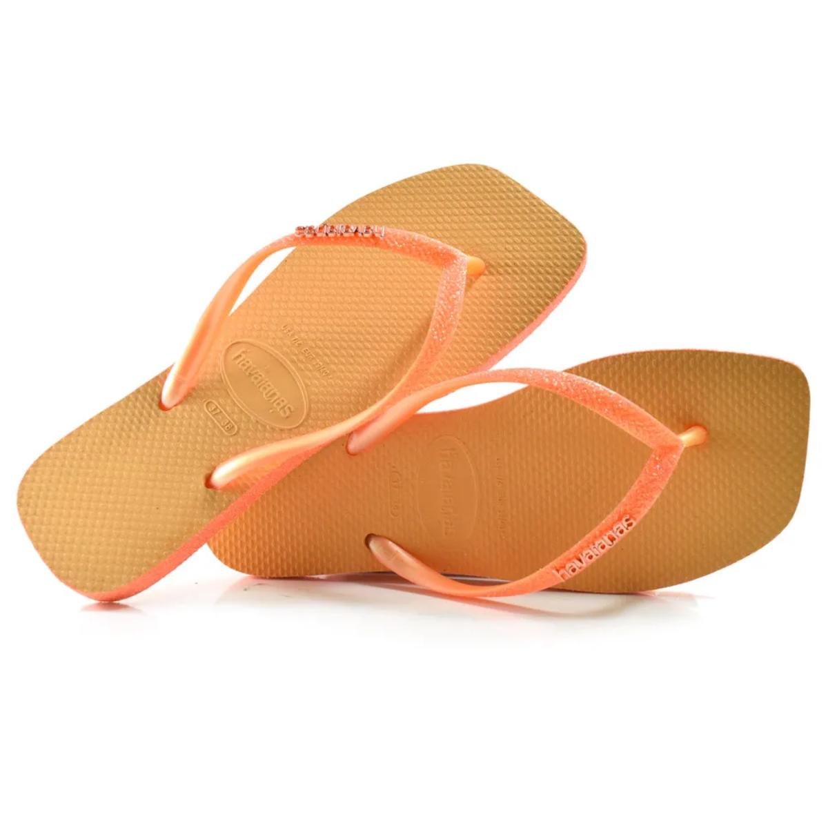 Chinelo Havaianas Slim Square Sparkle Feminino - Laranja Laranja 2