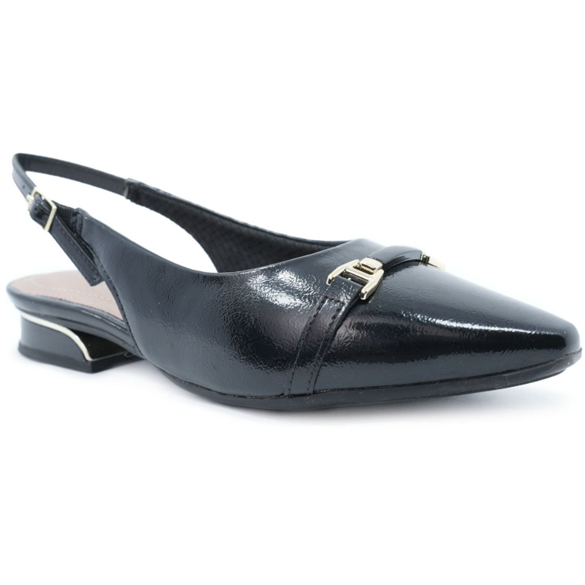 Scarpin Piccadilly Detalhe Salto Baixo Feminino - Preto Preto 1