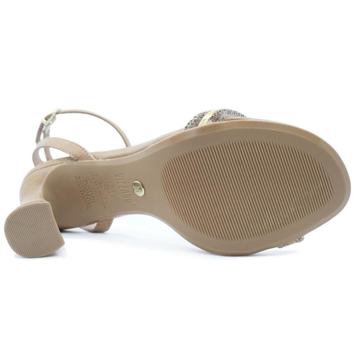 Sandália Vizzano Tira Strass Salto Médio Feminina - Bege Bege 5