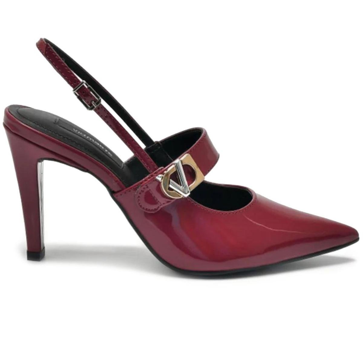 Scarpin Via Marte Salto Médio Detalhe Verniz Feminino - Vinho Vinho 2