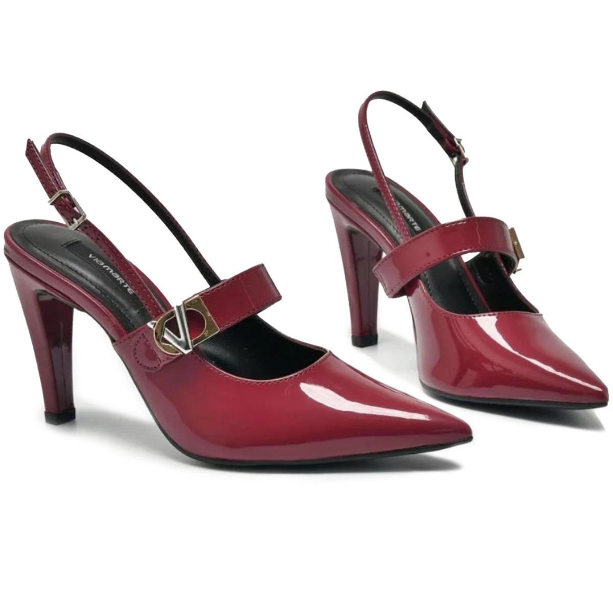 Scarpin Via Marte Salto Médio Detalhe Verniz Feminino - Vinho Vinho 3