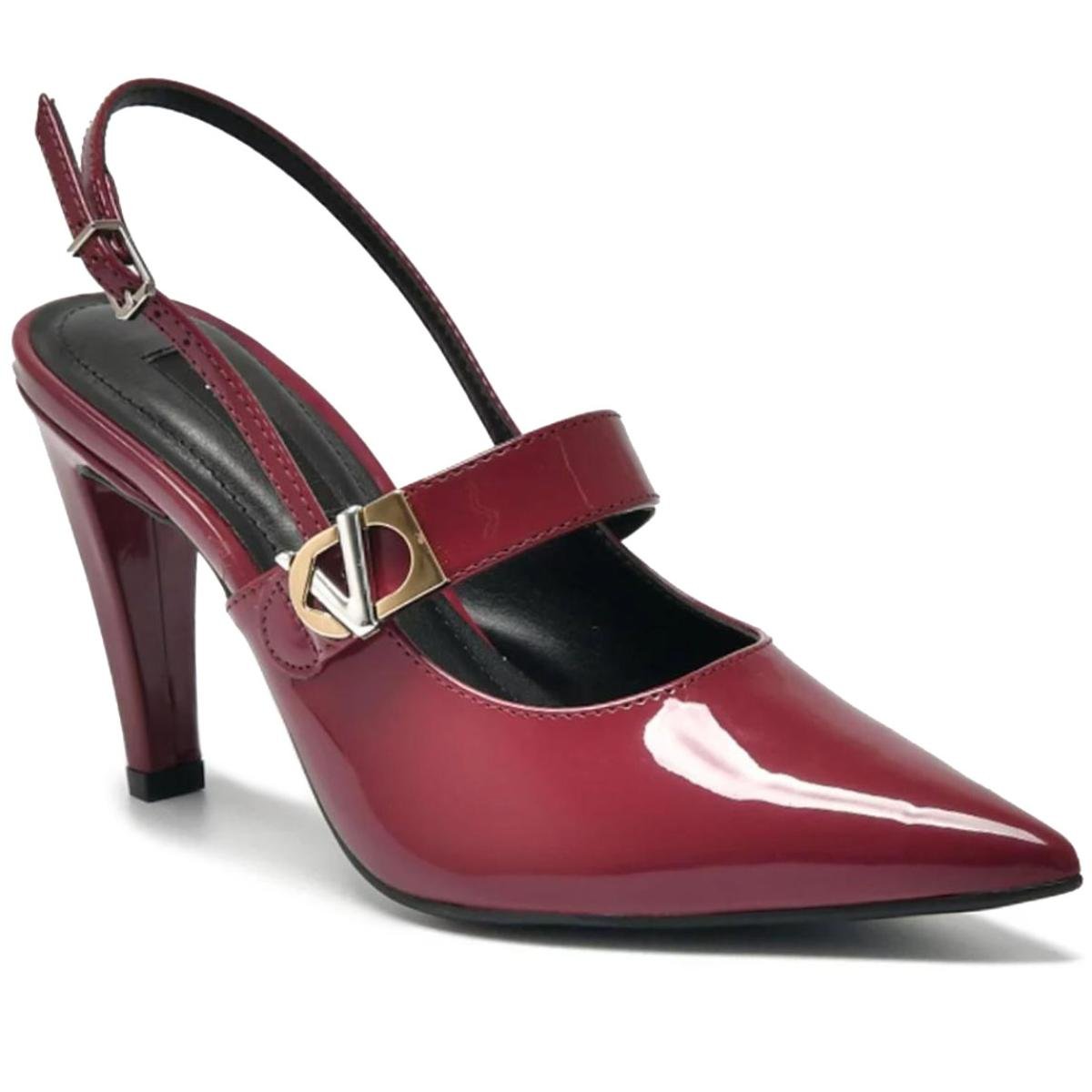 Scarpin Via Marte Salto Médio Detalhe Verniz Feminino - Vinho Vinho 1