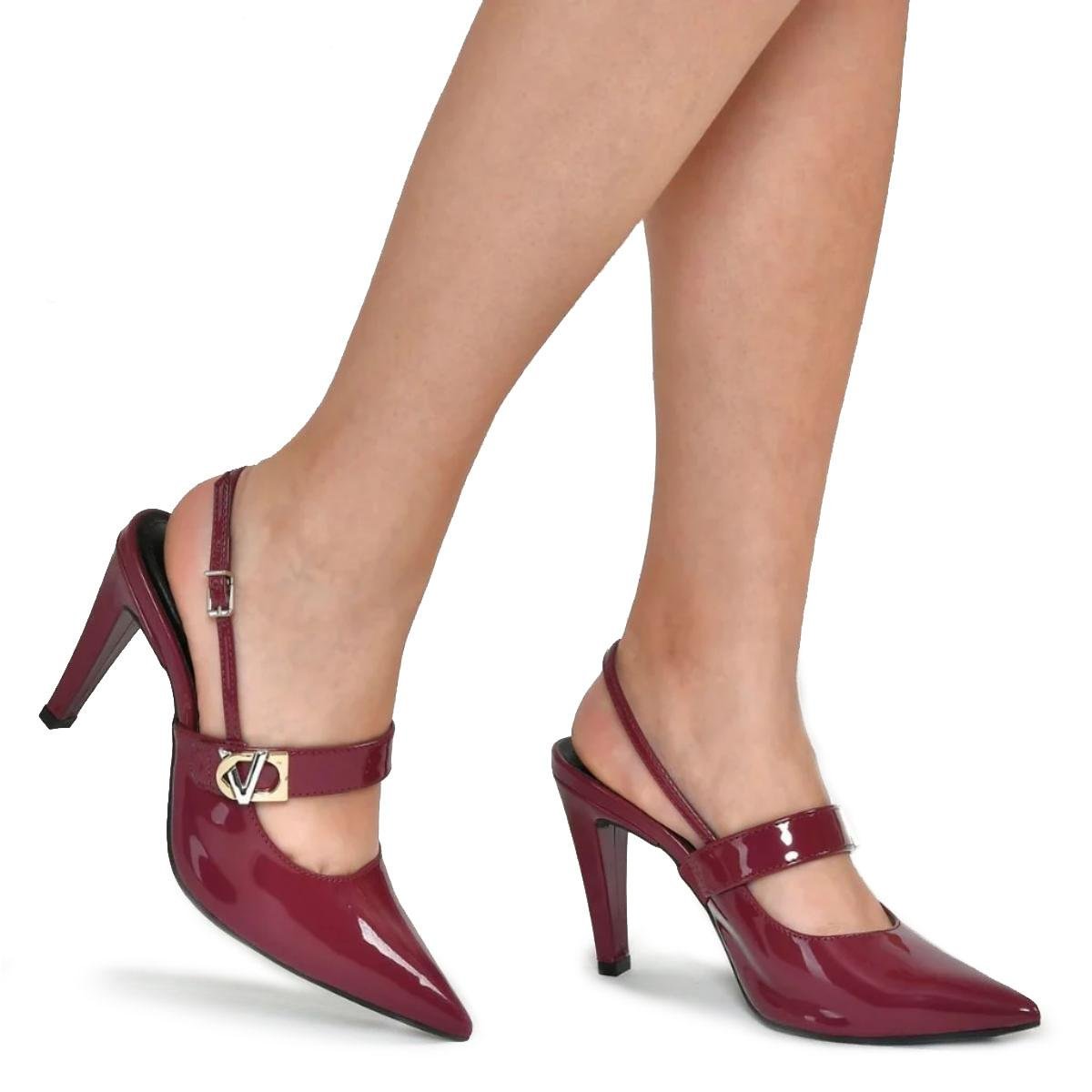 Scarpin Via Marte Salto Médio Detalhe Verniz Feminino - Vinho Vinho 4