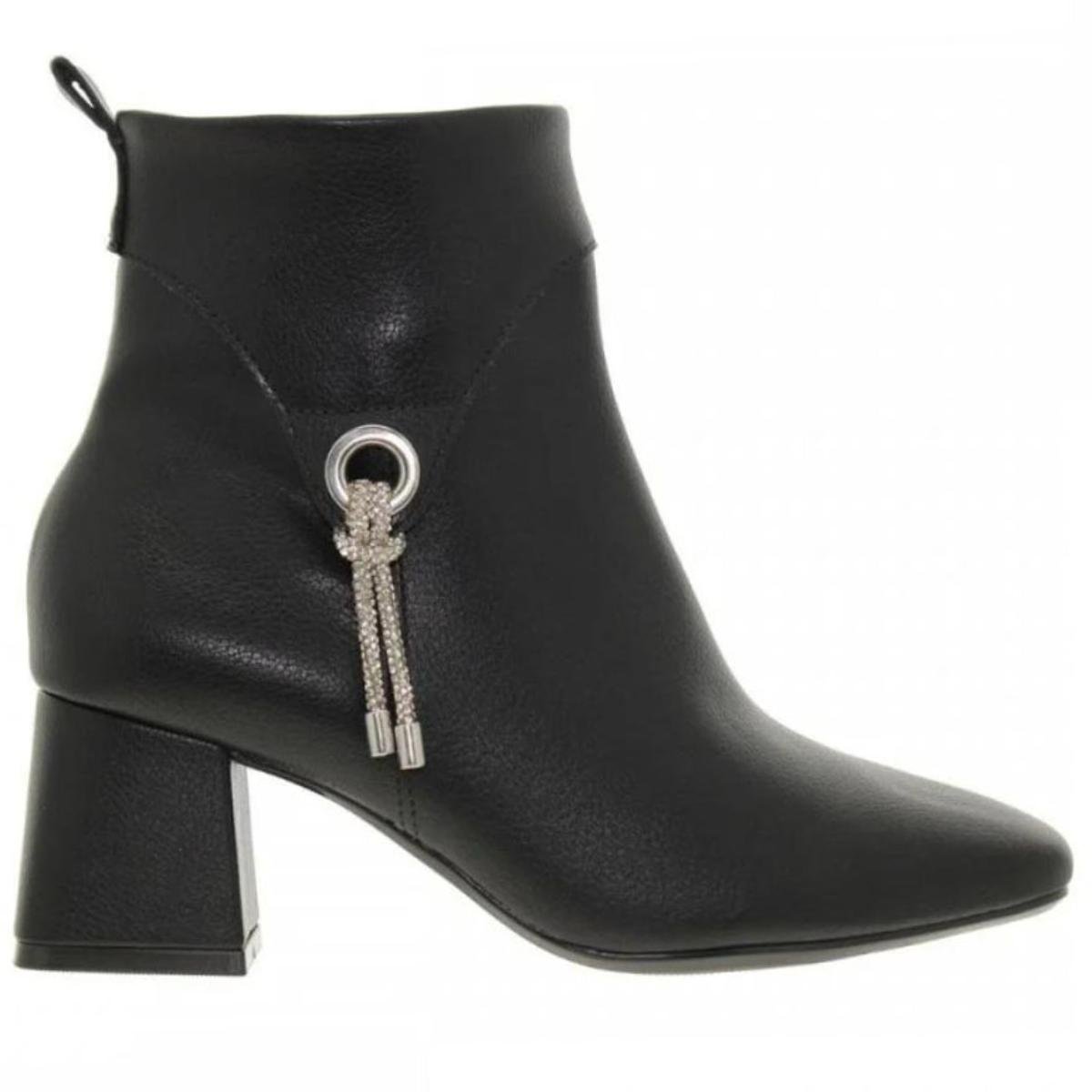 Bota Vizzano Detalhe Strass Cano Baixo Feminina - Preto Preto 2