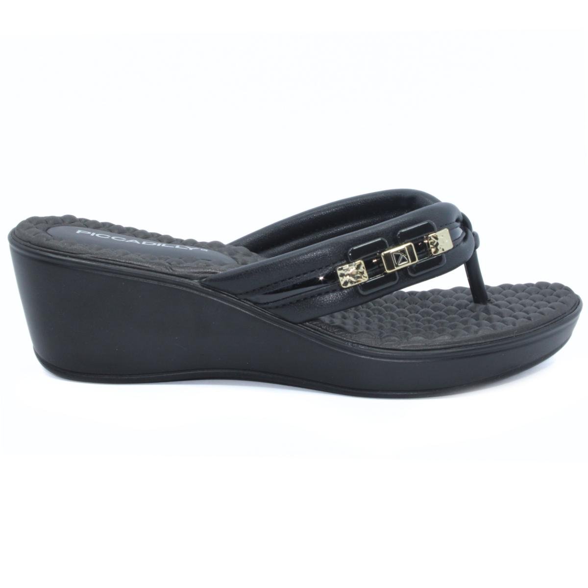 Chinelo Anabela Piccadilly Detalhe Conforto Napa Soft - Preto Preto 2