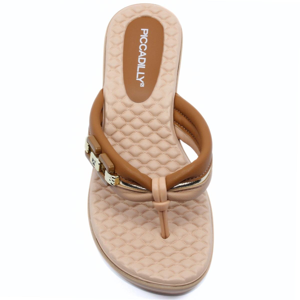 Chinelo Anabela Piccadilly Detalhe Conforto Napa Soft - Caramelo Bege 3