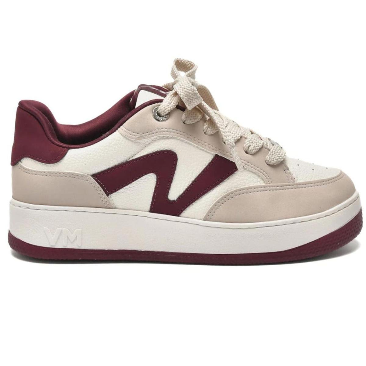 Tênis Via Marte Casual Perfuros Feminino - Off White e Bordô Bege 2