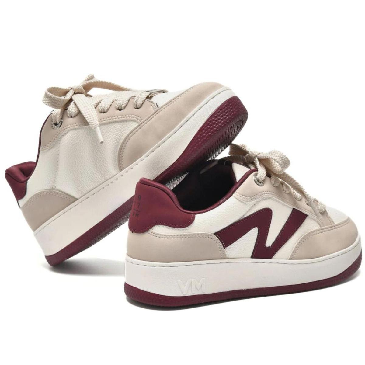 Tênis Via Marte Casual Perfuros Feminino - Off White e Bordô Bege 3
