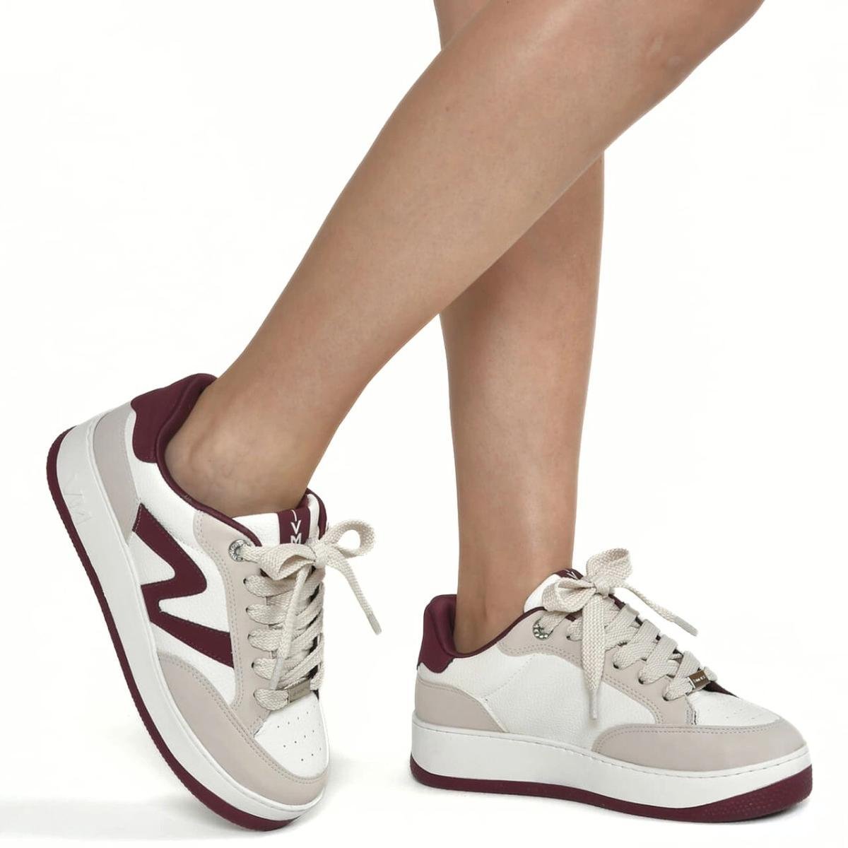 Tênis Via Marte Casual Perfuros Feminino - Off White e Bordô Bege 4