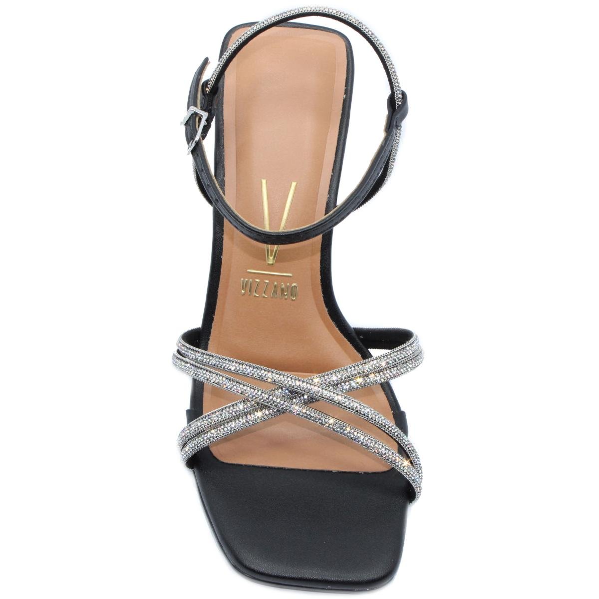 Sandália Vizzano Salto Alto Tira Fina Strass Feminina - Preto Preto 3