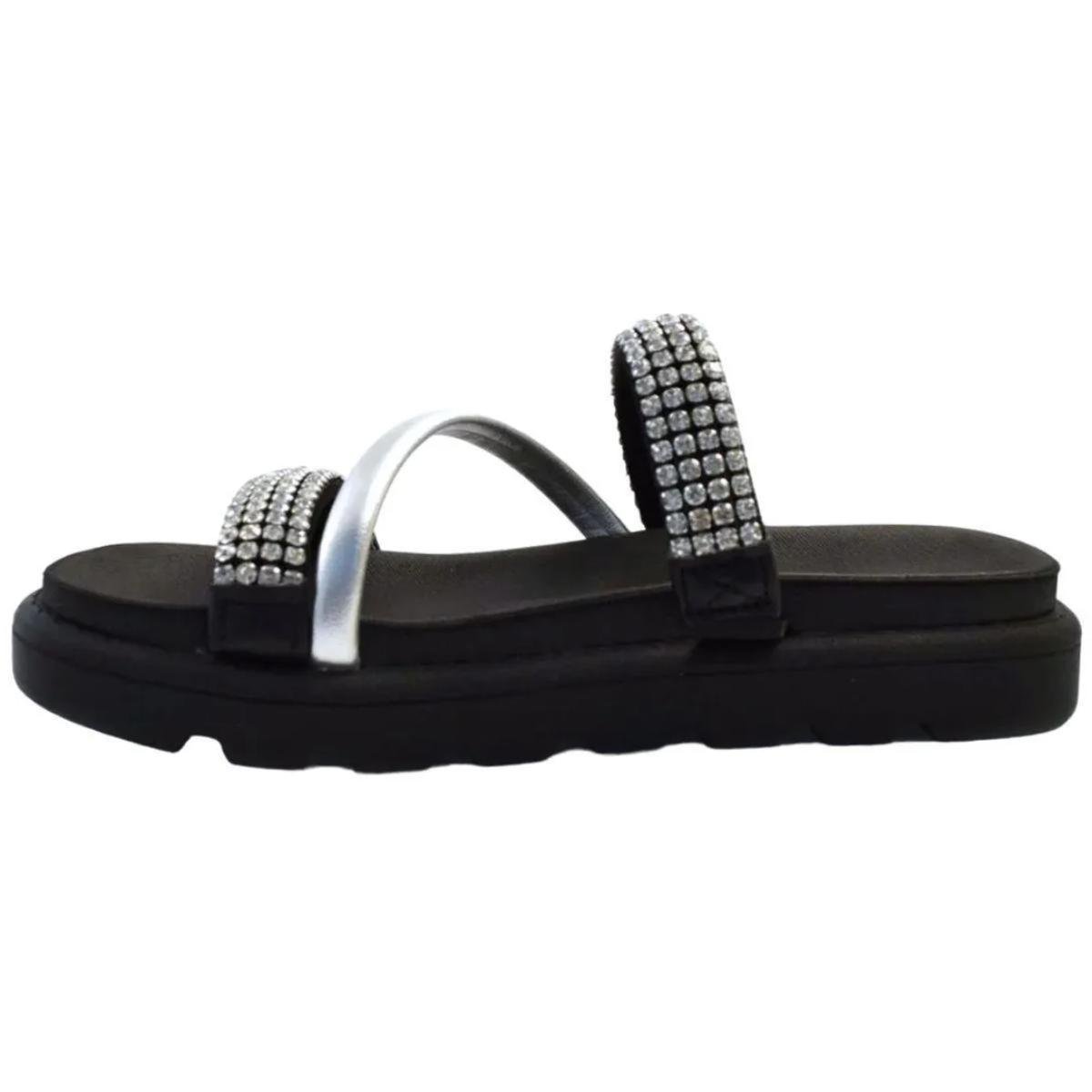 Rasteira Vizzano Flatform Tira Strass Feminia - Preto e Prata Preto 2