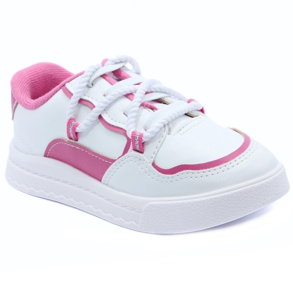 Tênis Infantil Molekinha Recortes Menina - Branco e Rosa