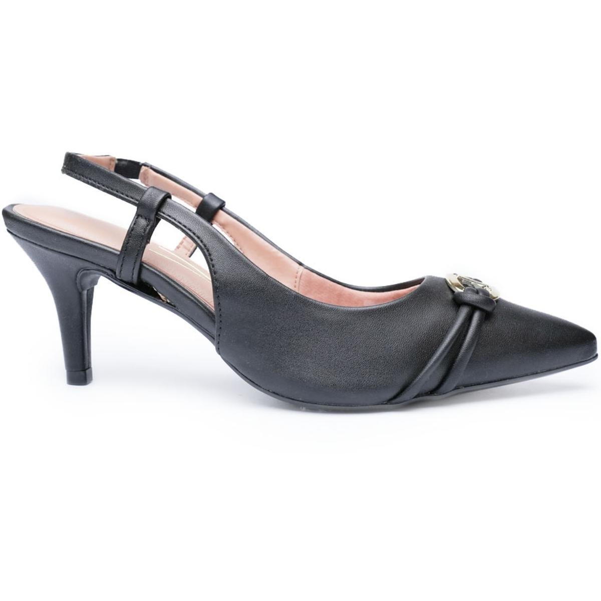 Scarpin Vizzano Slingback Detalhe Salto Médio - Preto Preto 2
