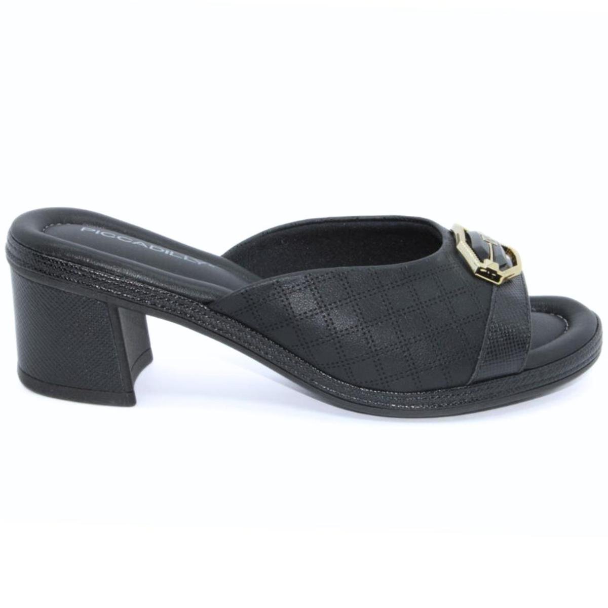 Tamanco Piccadilly Conforto Detalhes Feminino - Preto Preto 2
