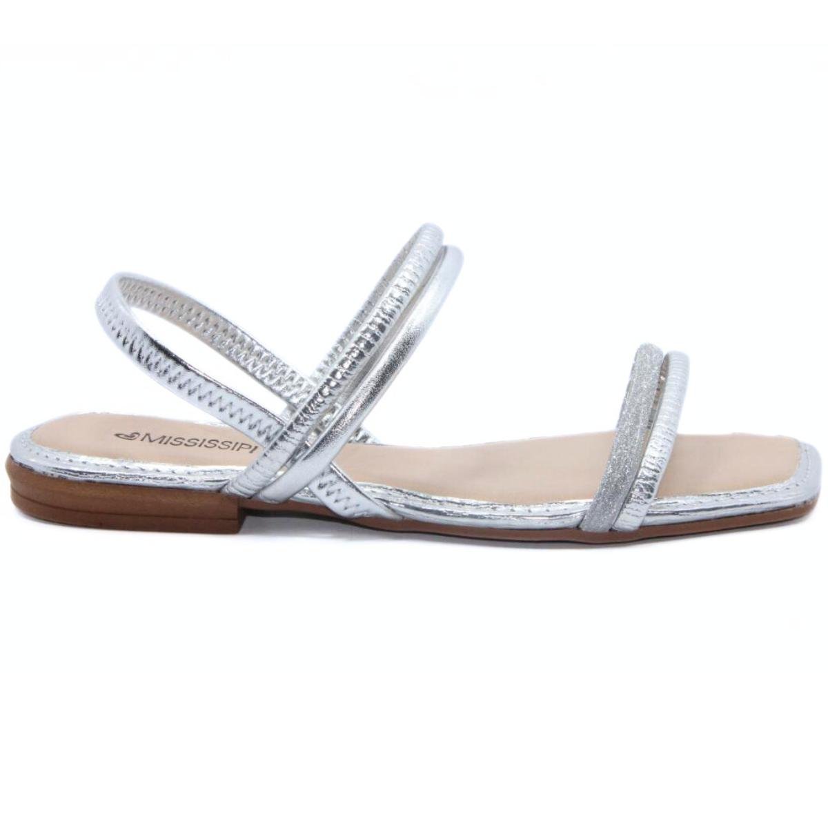 Sandália Mississipi Metalizada Brilho Feminino - Prata Branco/Prata 2