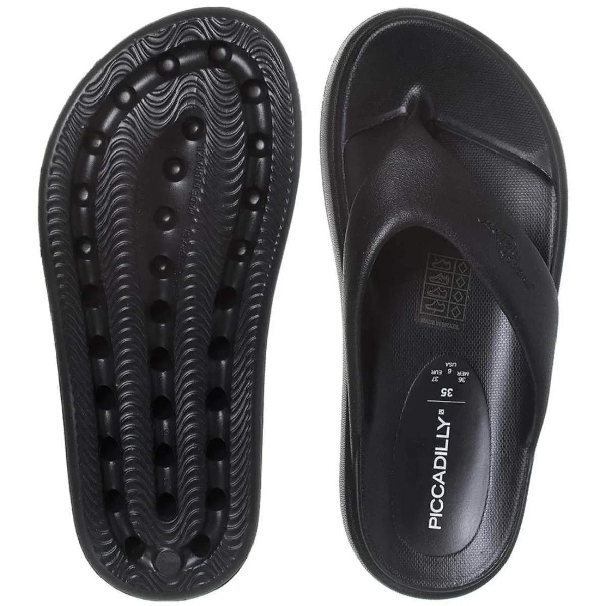 Chinelo Piccadilly Plataforma Marshmallow Feminino - Preto Preto 4