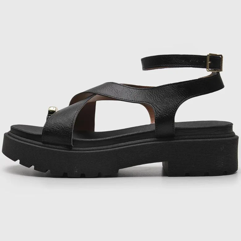 Sandália Vizzano Plataforma Tiras Cruzadas Feminina - Preto Preto 4