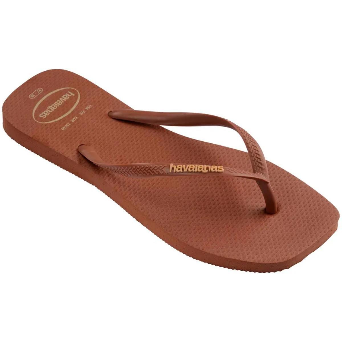 Chinelo Havaianas Slim Square Logo Pop Up Feminino - Marrom Marrom 2