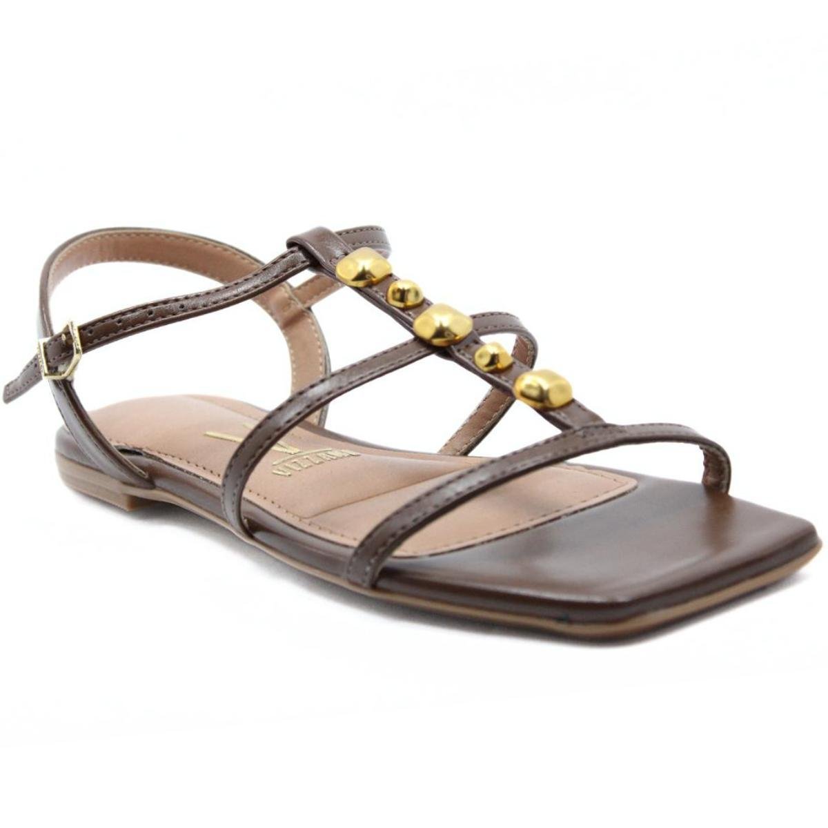 Rasteira Vizzano Tiras Pedraria Feminina - Marrom Marrom 1