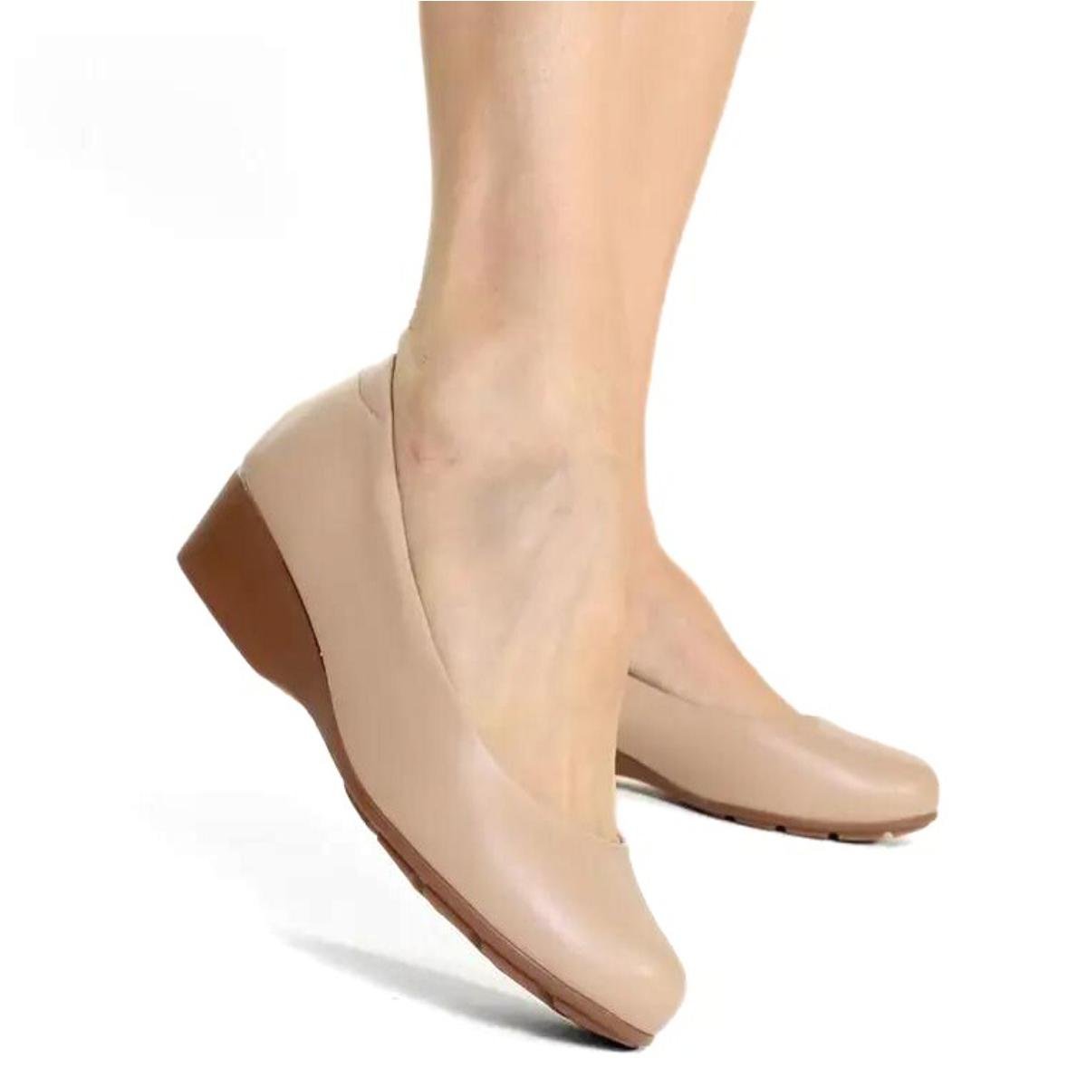 Scarpin Anabela Modare Salto Baixo Bico Redondo - Bege Bege 6