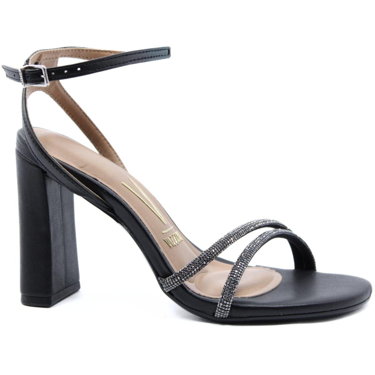 Sandália Vizzano Strass Salto Alto Grosso Feminina - Preto Preto 2