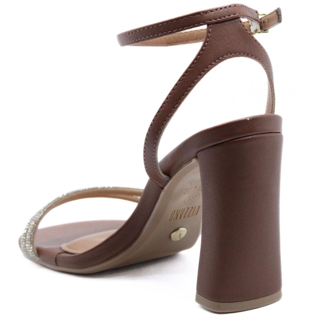 Sandália Vizzano Strass Salto Alto Grosso Feminina - Marrom Claro Marrom Claro 4