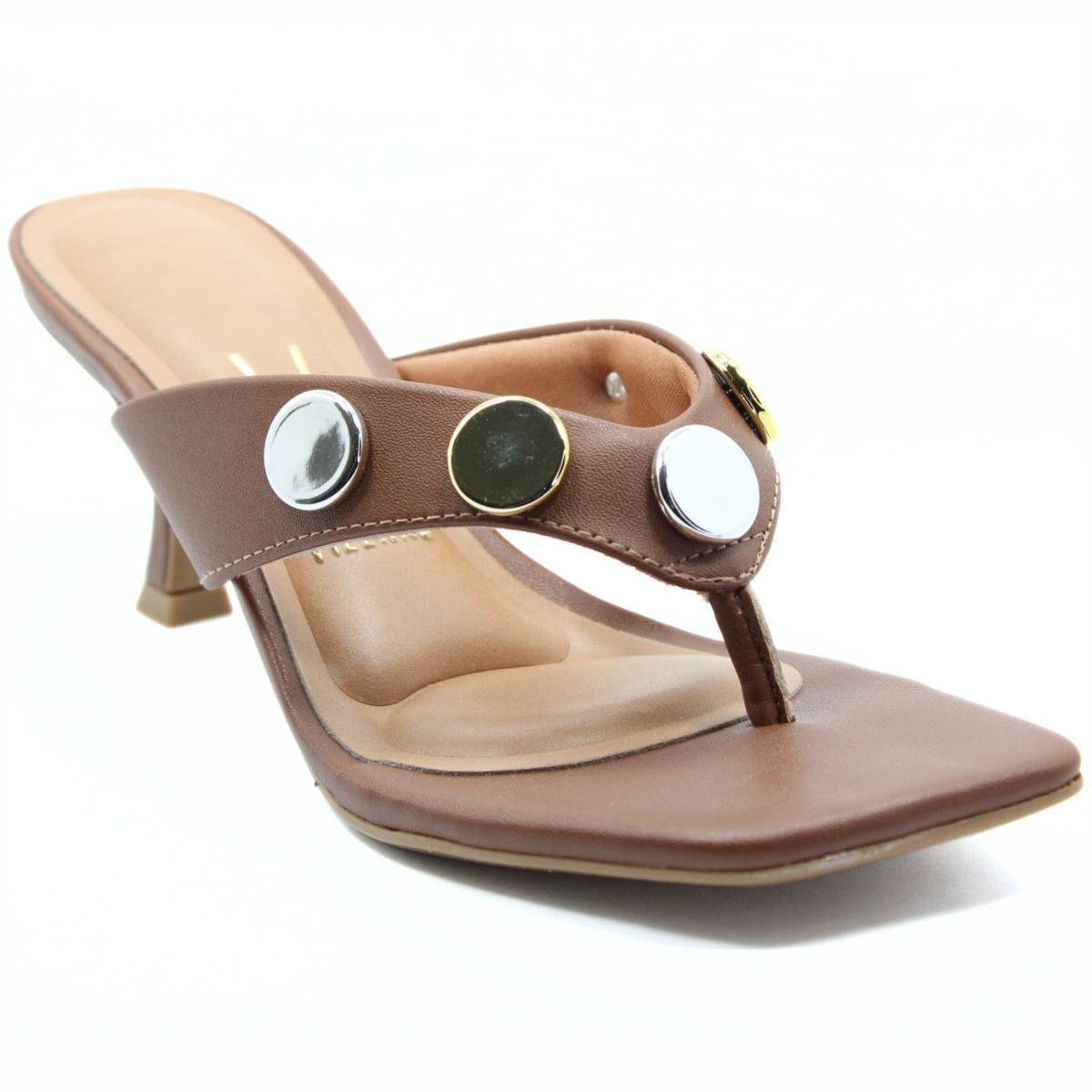 Tamanco Vizzano Salto Baixo Detalhes Feminino - Marrom